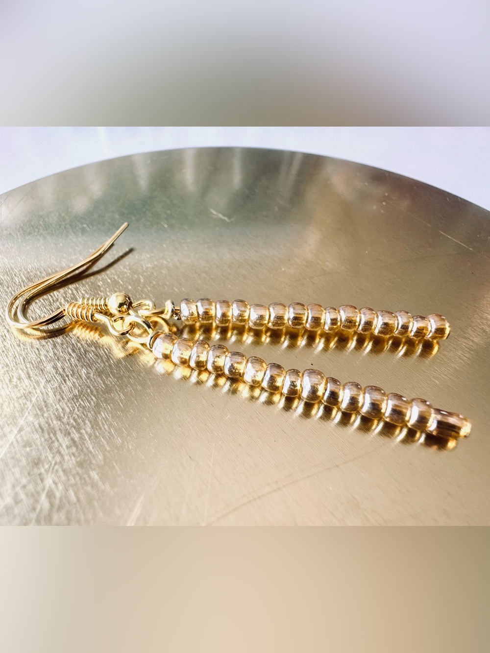 Gold Glass Beads form elegant in line drop Earrings - Women Jewelry